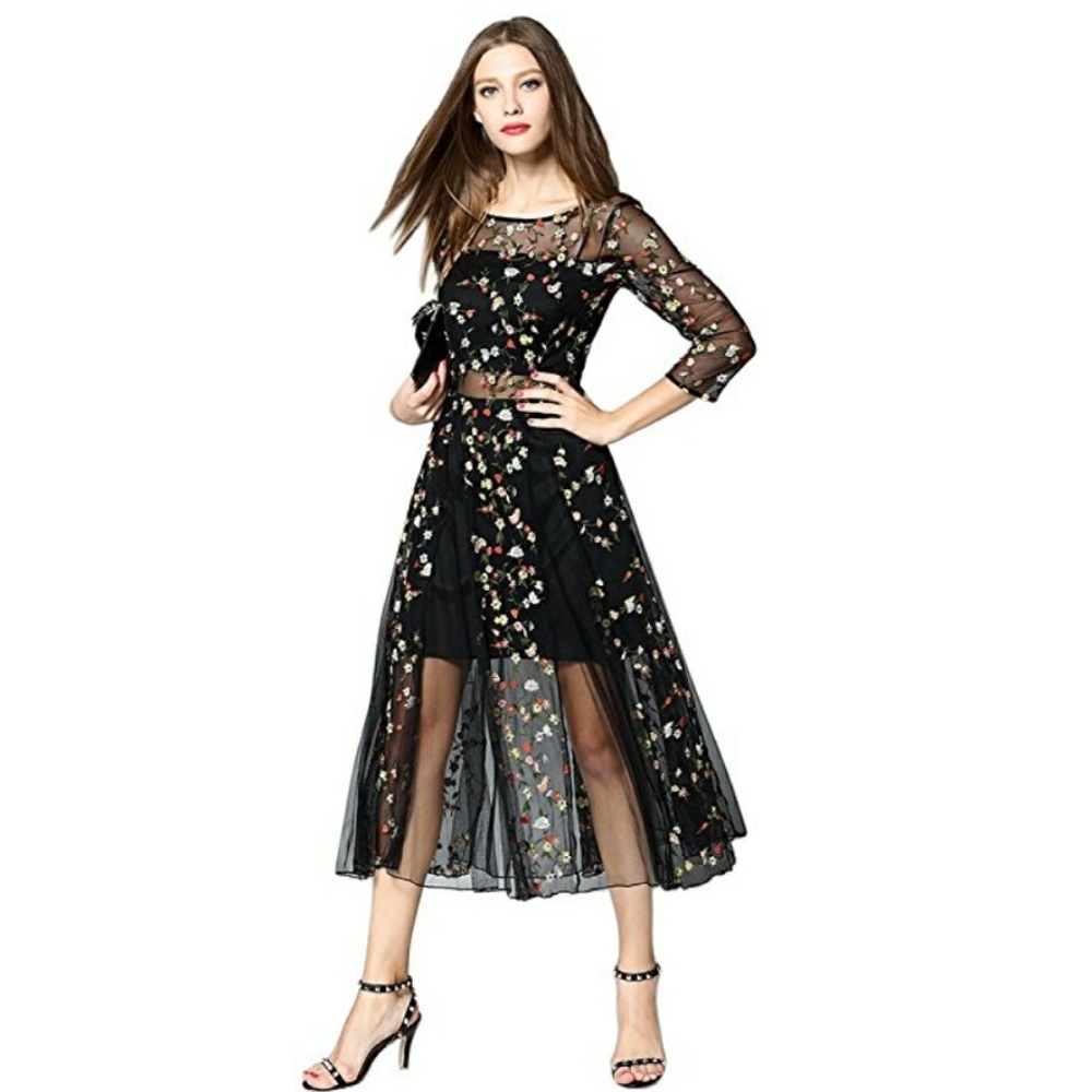 Floral Embroidered Sheer Dress